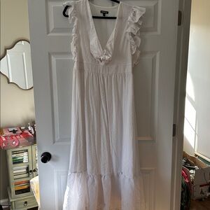 Express Cream Ruffled Midi Dress